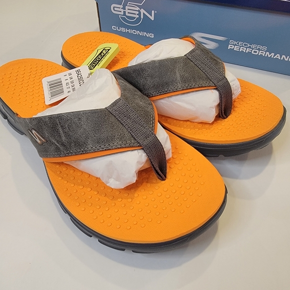 Skechers Go Walk Stag Thong Sandal Charcoal Orange Men's Size 9 NEW! - Picture 5 of 14